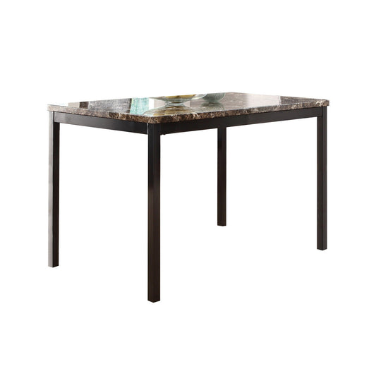 Benzara BM220104 Faux Marble Top Dining Table With Metal Straight Legs, Brown and Black