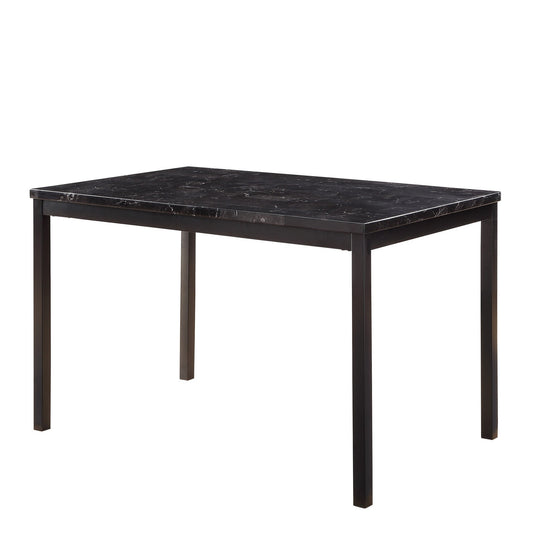 Benzara BM220105 Faux Marble Top Dining Table With Metal Straight Legs, Black