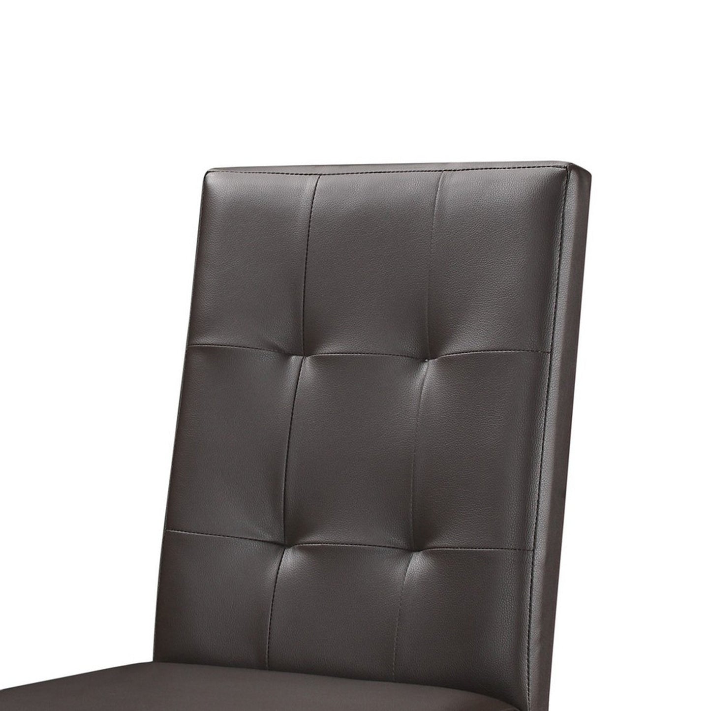 Benzara BM220146 Espresso Brown Leatherette Side Chair With Tufted Backrest, Set of 2