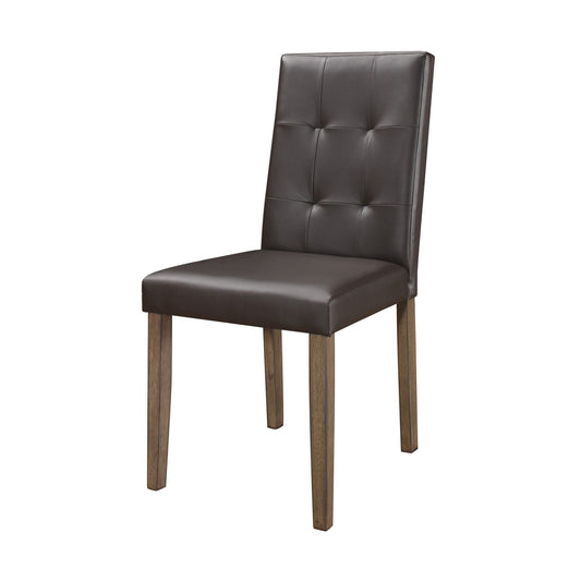 Benzara BM220146 Espresso Brown Leatherette Side Chair With Tufted Backrest, Set of 2