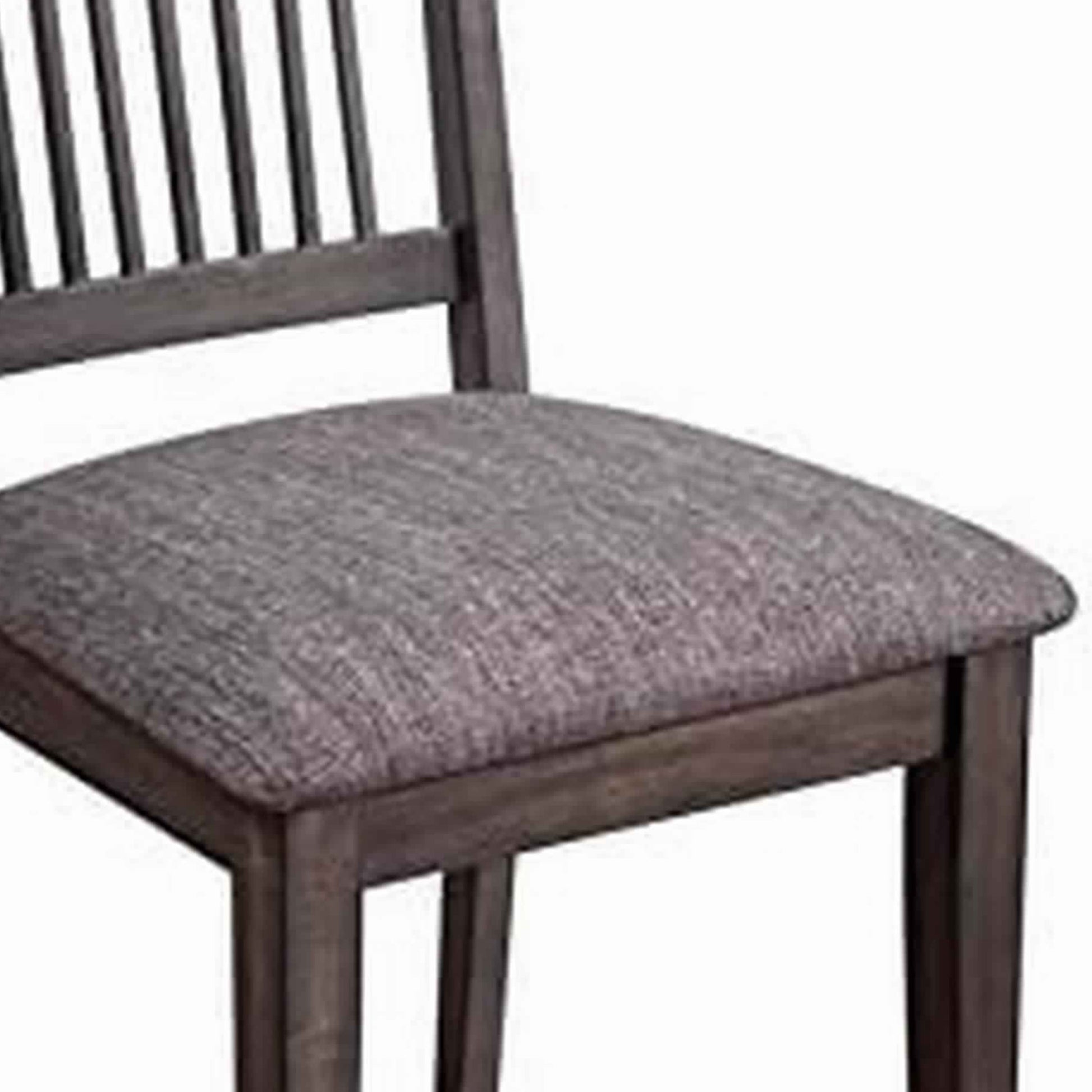 Benzara BM220514 Dark Brown Wood Side Chair With Slatted Backrest and Padded Seat, Set of 2