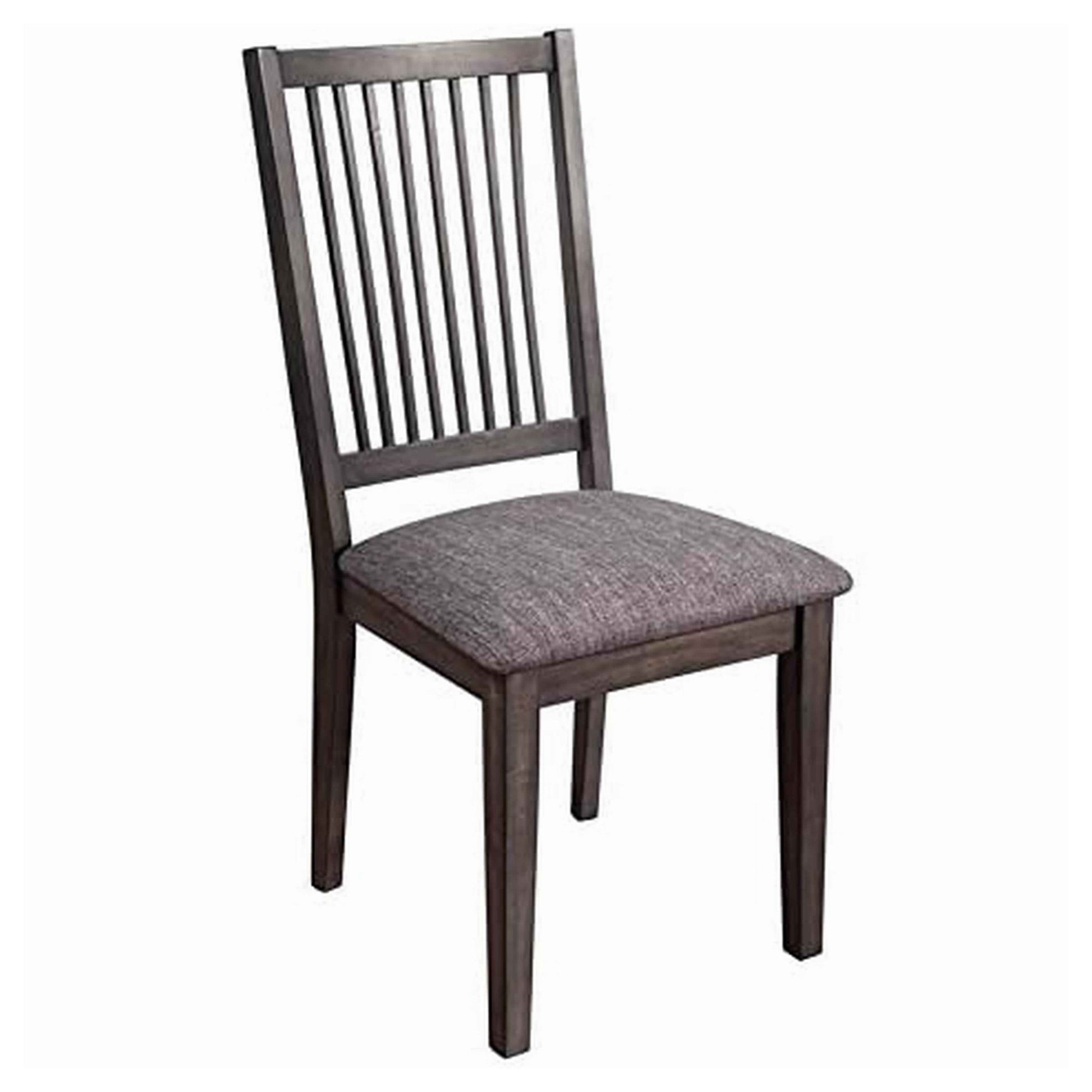 Benzara BM220514 Dark Brown Wood Side Chair With Slatted Backrest and Padded Seat, Set of 2