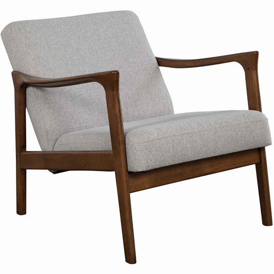 Benzara BM220535 Gray and Brown Fabric Upholstered Mid Century Wooden Lounge Chair