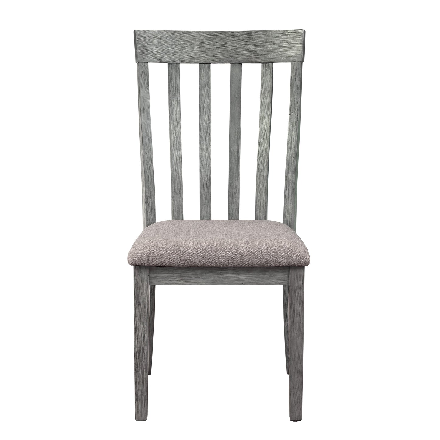 Benzara BM220888 Gray Vertical Slatted Curved Back Side Chair With Fabric Seat, Set of 2