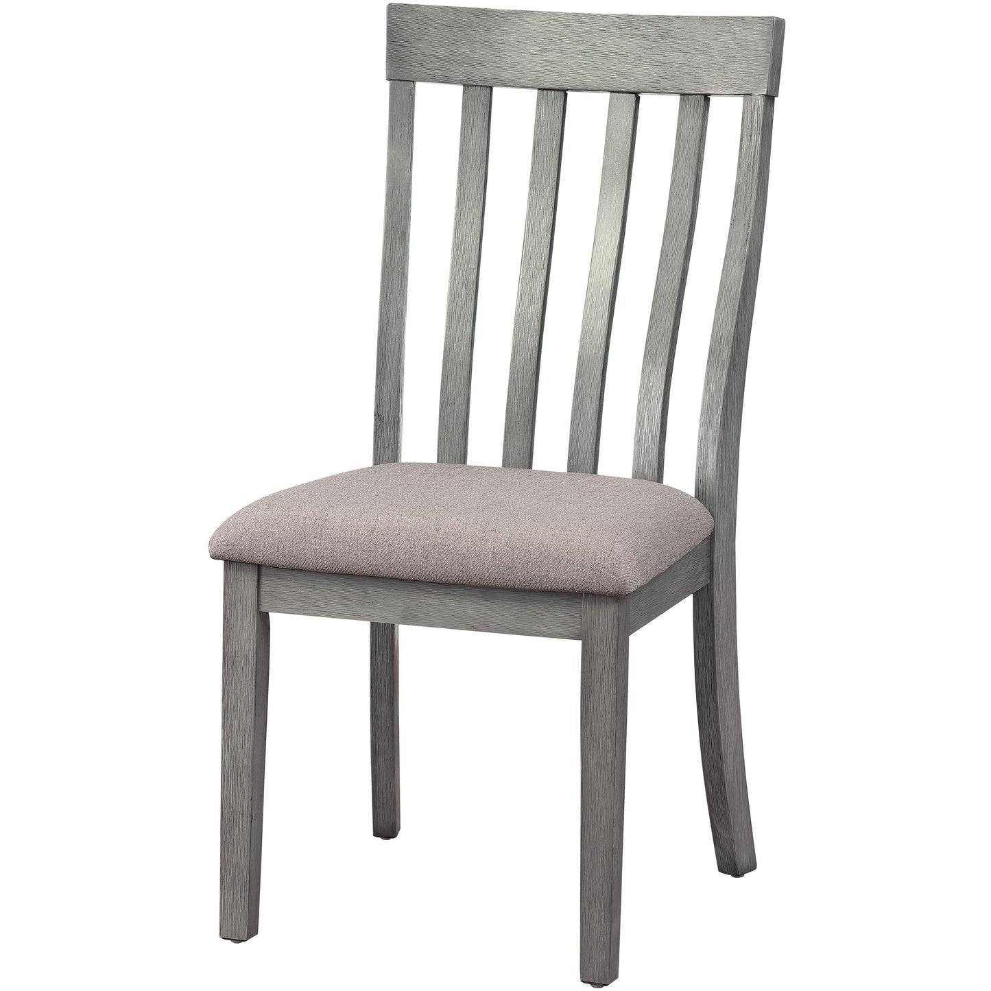 Benzara BM220888 Gray Vertical Slatted Curved Back Side Chair With Fabric Seat, Set of 2