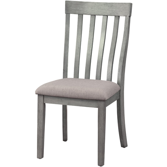 Benzara BM220888 Gray Vertical Slatted Curved Back Side Chair With Fabric Seat, Set of 2