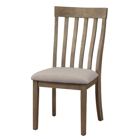 Benzara BM220889 Brown and Gray Vertical Slatted Curved Side Chair With Fabric Seat,Set of 2