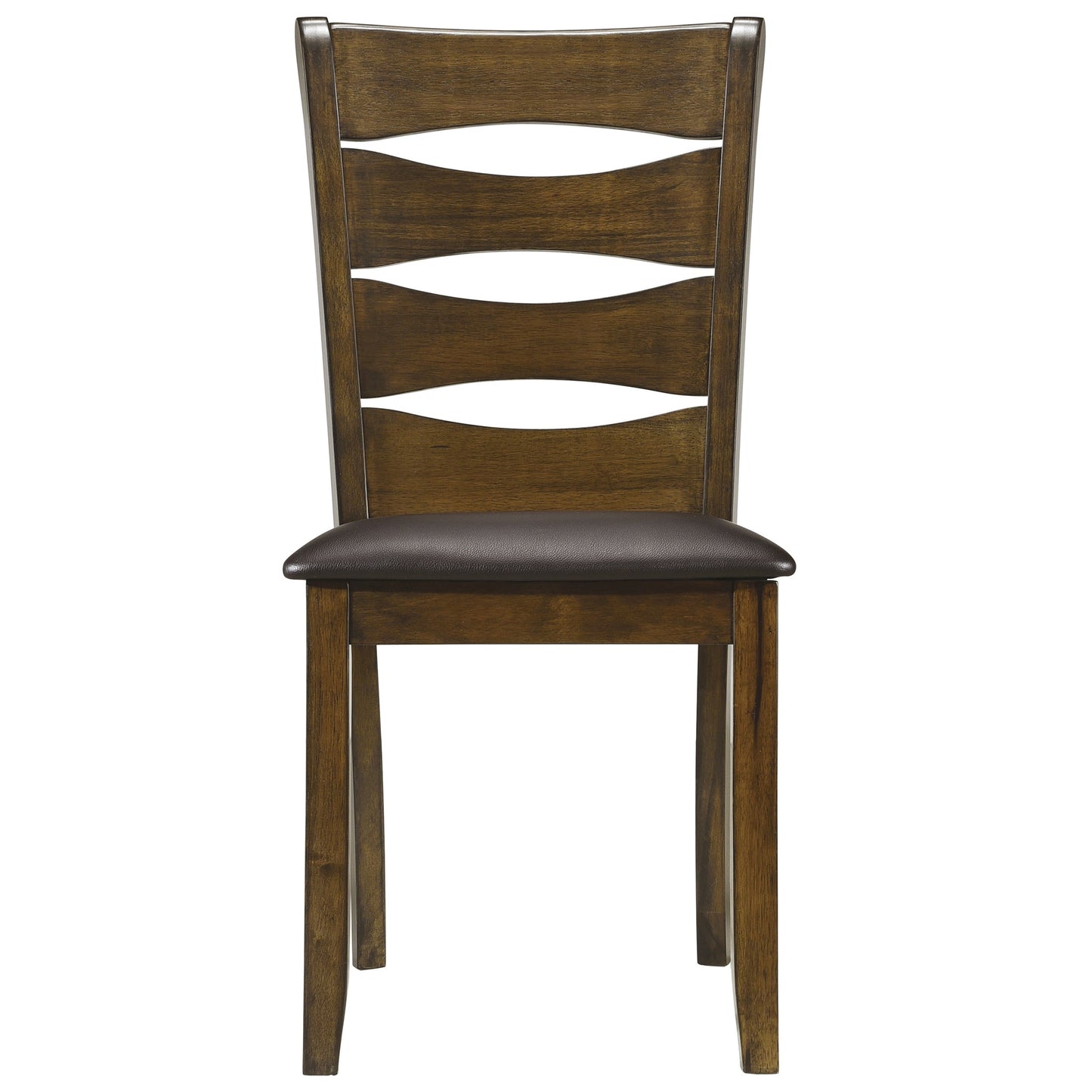 Benzara BM220891 Brown Transitional Ladder Back Side Chair With Leatherette Seat, Set of 2