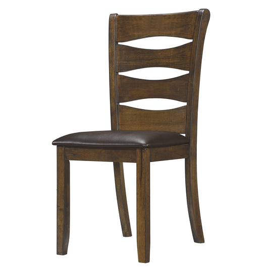 Benzara BM220891 Brown Transitional Ladder Back Side Chair With Leatherette Seat, Set of 2