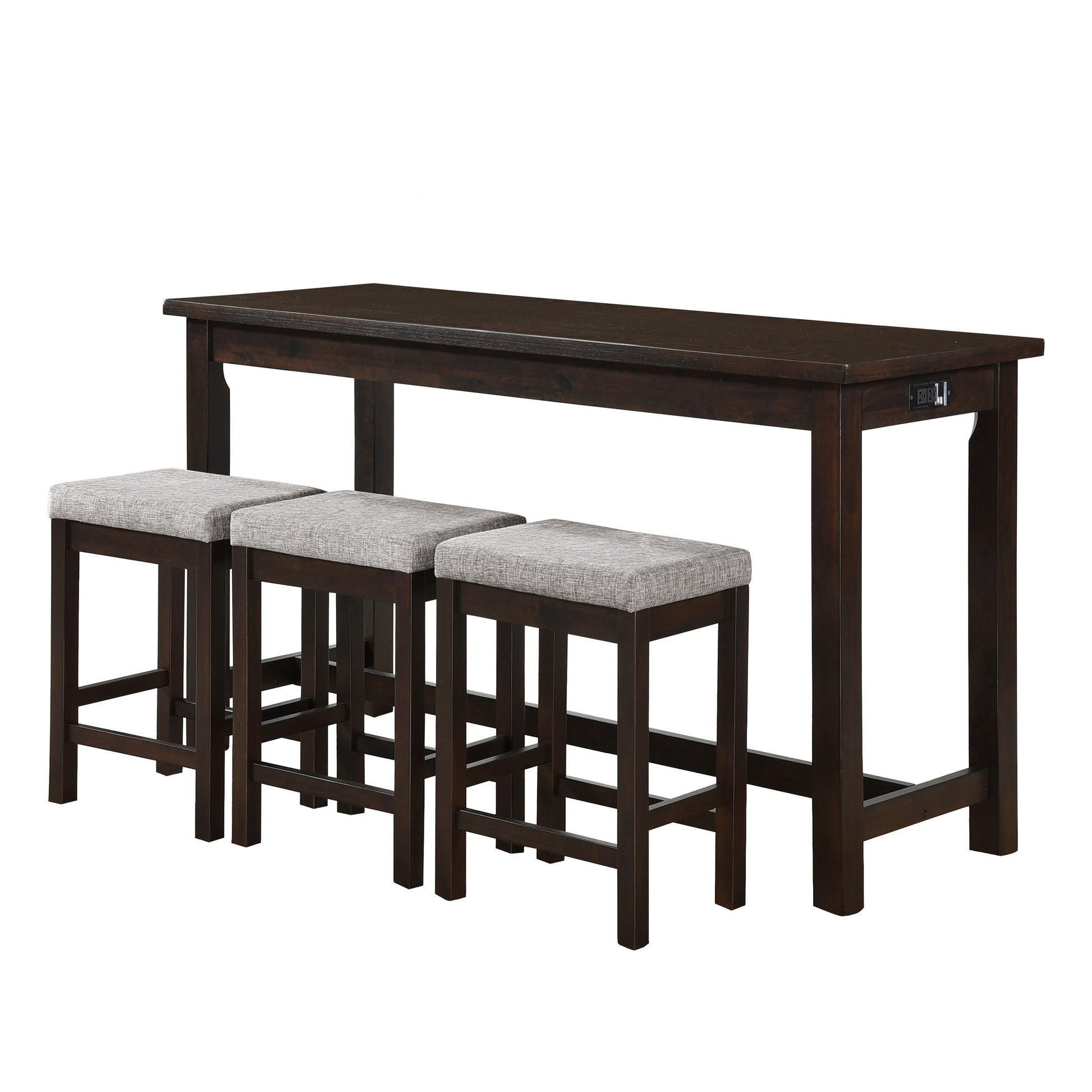 Benzara BM220893 1 Drawer Counter Height Table With Backless Stools,Set of 4,Brown and Gray