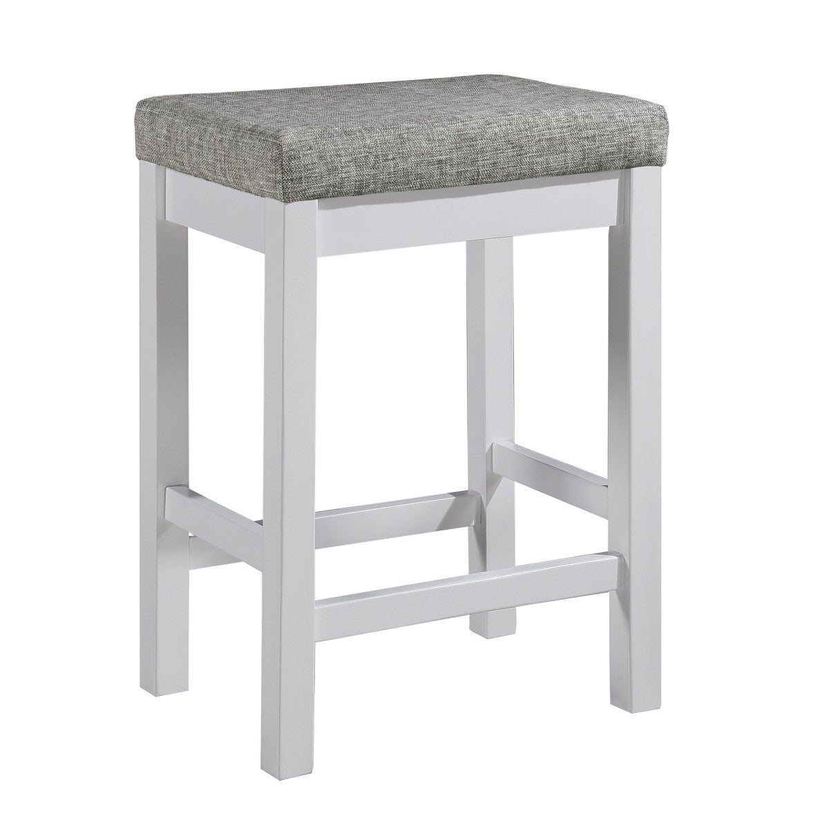 Benzara BM220895 1 Drawer Counter Height Table With Backless Stools,Set of 4,White and Gray