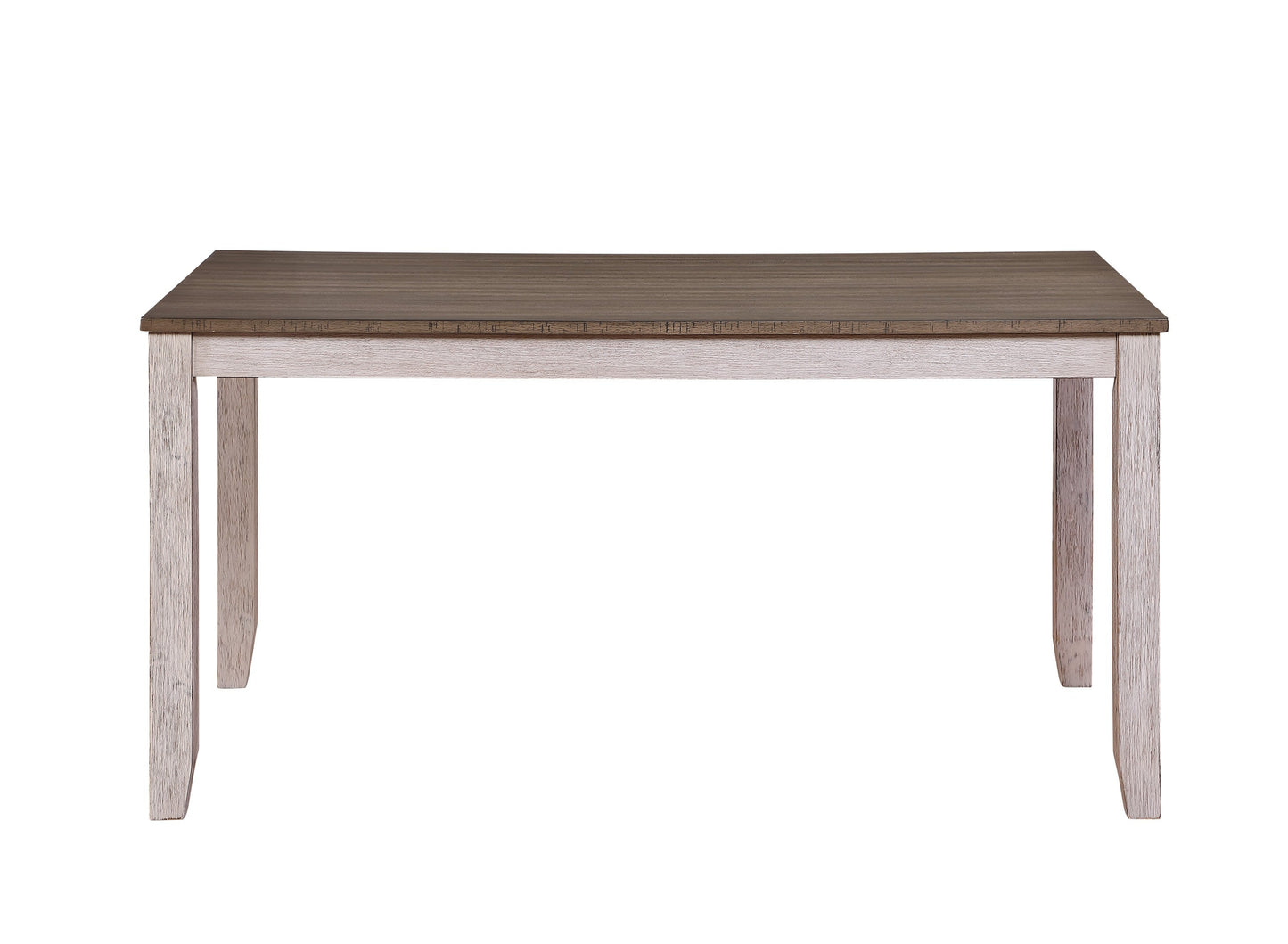 Benzara BM220909 Rectangular Dining Table With Chamfered Legs, Antique White and Brown