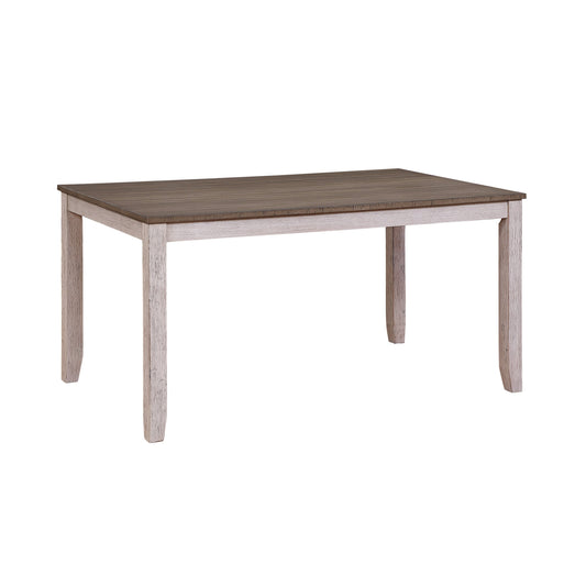 Benzara BM220909 Rectangular Dining Table With Chamfered Legs, Antique White and Brown