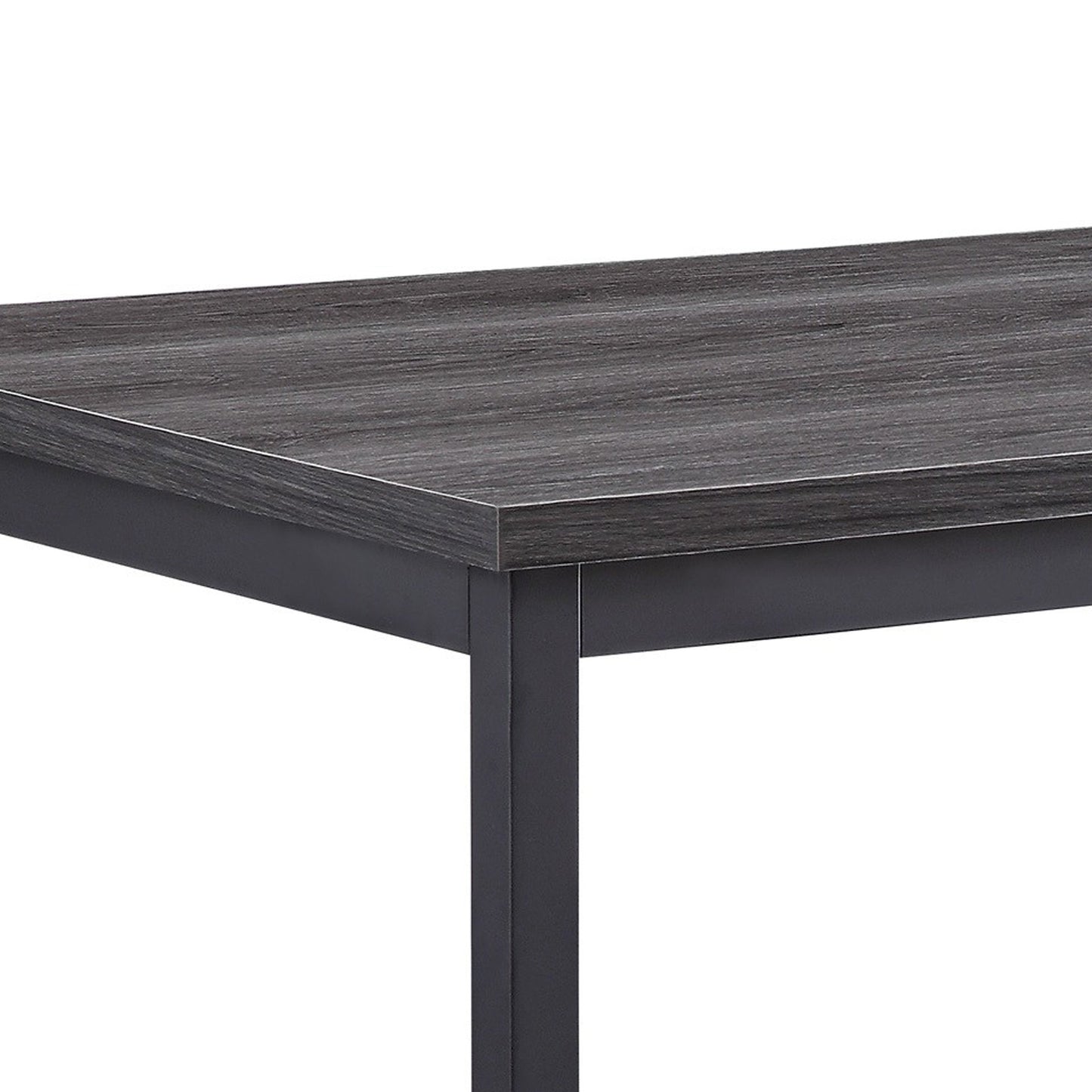 Benzara BM220914 Transitional Rectangular Dining Table With Metal Frame and Wooden Top, Gray