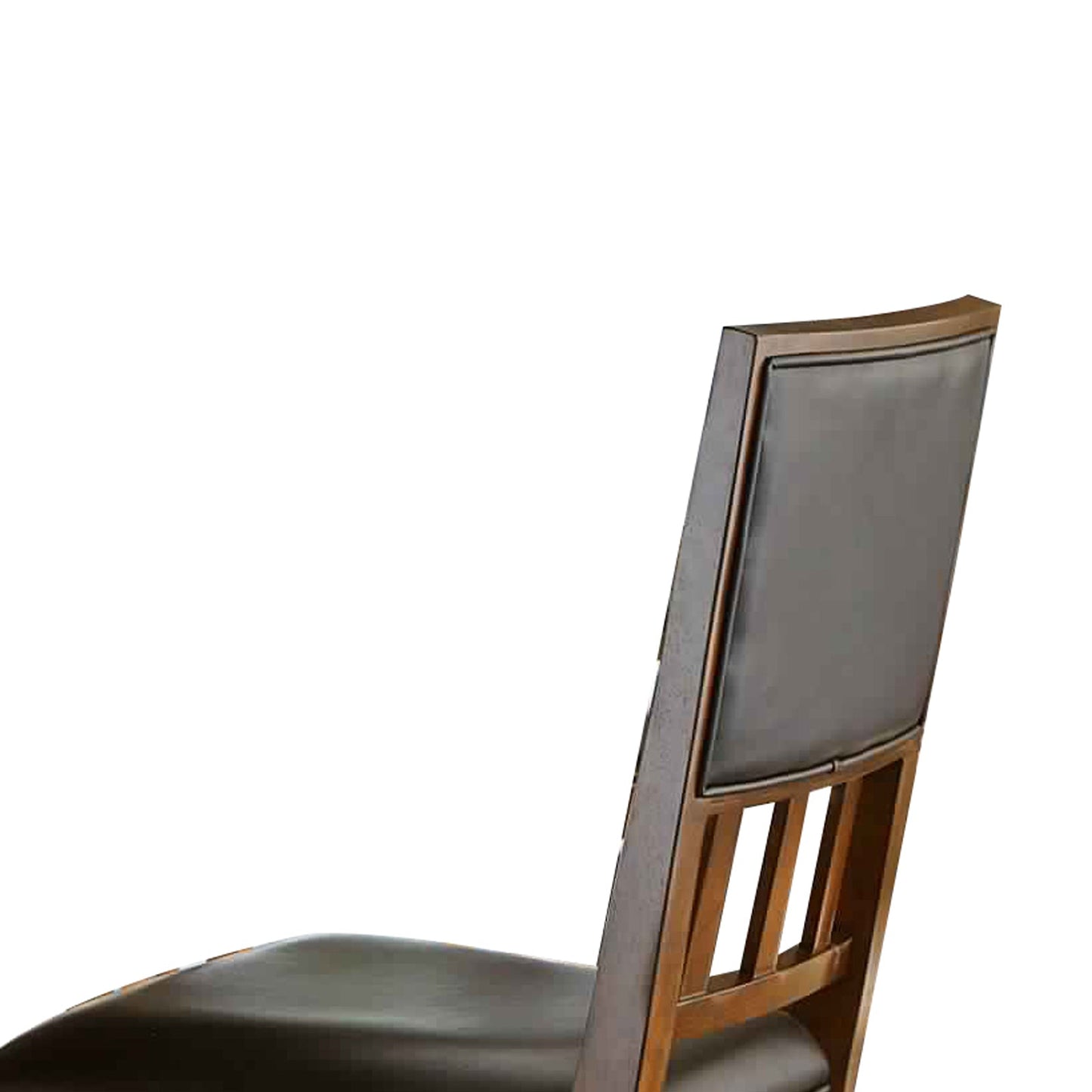 Benzara BM222662 Brown Leatherette Side Chair With Padded Open Slatted Back, Set of 2