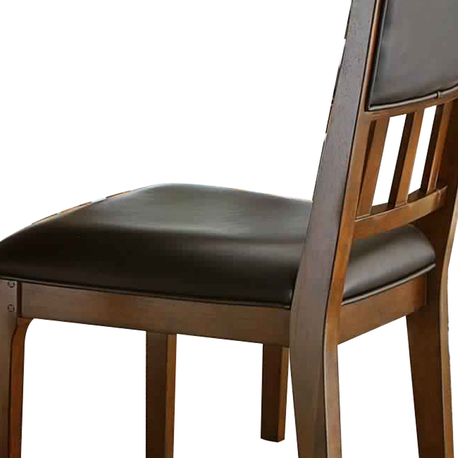 Benzara BM222662 Brown Leatherette Side Chair With Padded Open Slatted Back, Set of 2