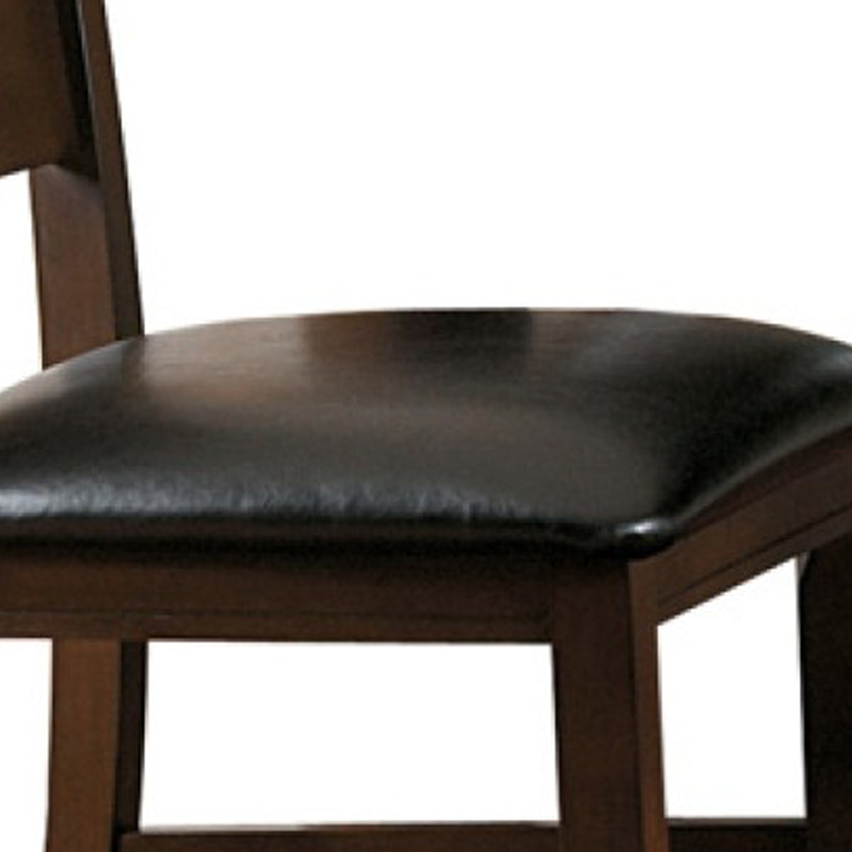 Benzara BM222673 Brown Faux Leather Upholstered Wooden Side Chair With Ladder Back Design