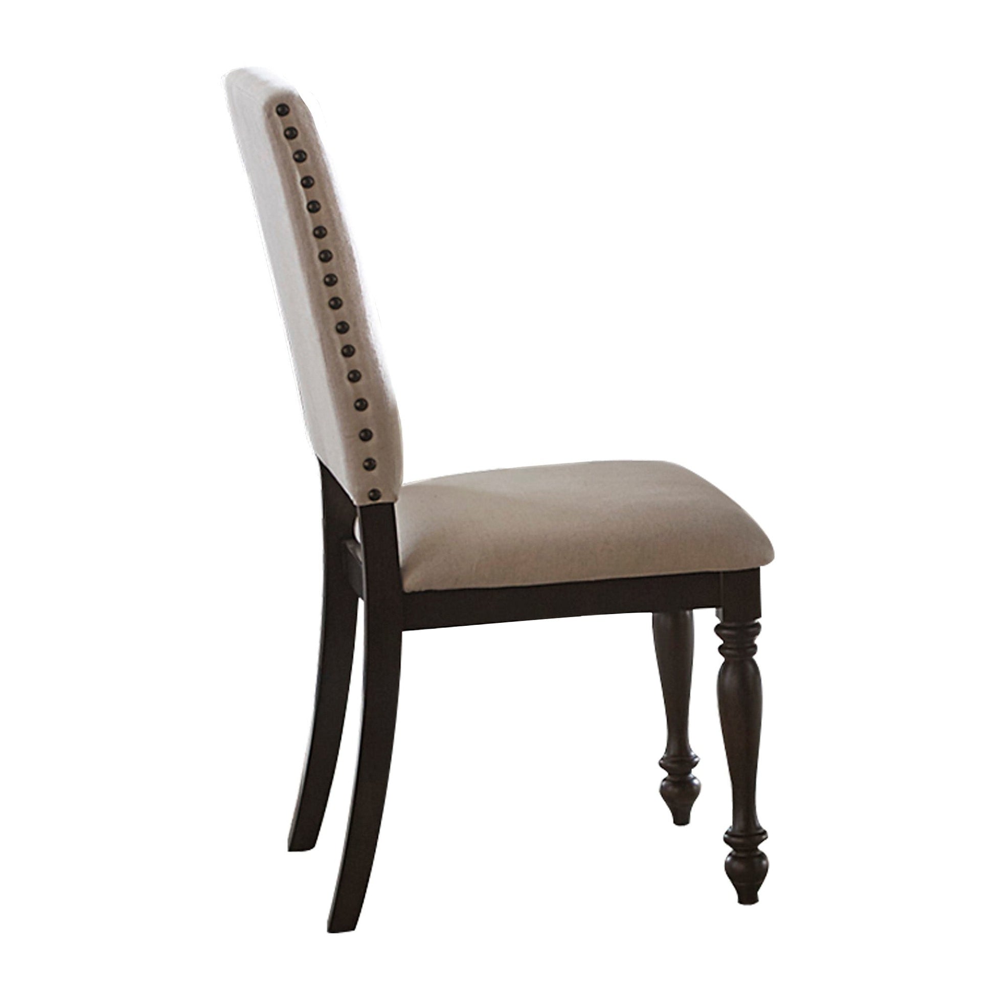 Benzara BM222721 40" Espresso, Beige Side Chair, Upholstered, Nailhead Trim