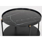 Benzara BM223449 Black Round Metal Coffee Table With Marble Painted Tray Top