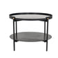 Benzara BM223449 Black Round Metal Coffee Table With Marble Painted Tray Top