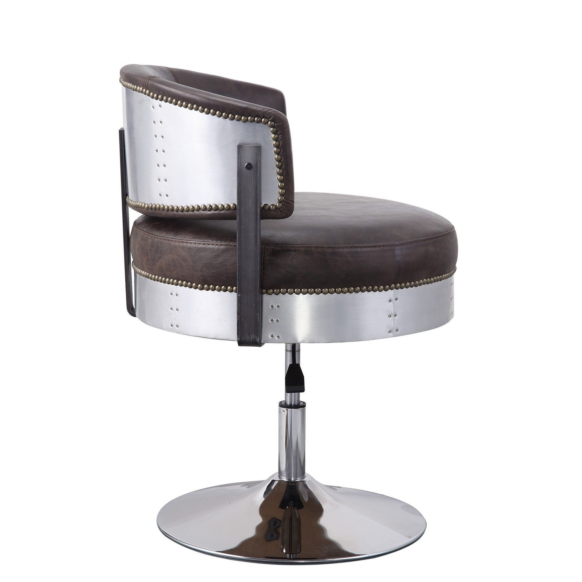 Benzara BM225675 Brown and Chrome Swivel Leatherette Accent Chair With Adjustable Height