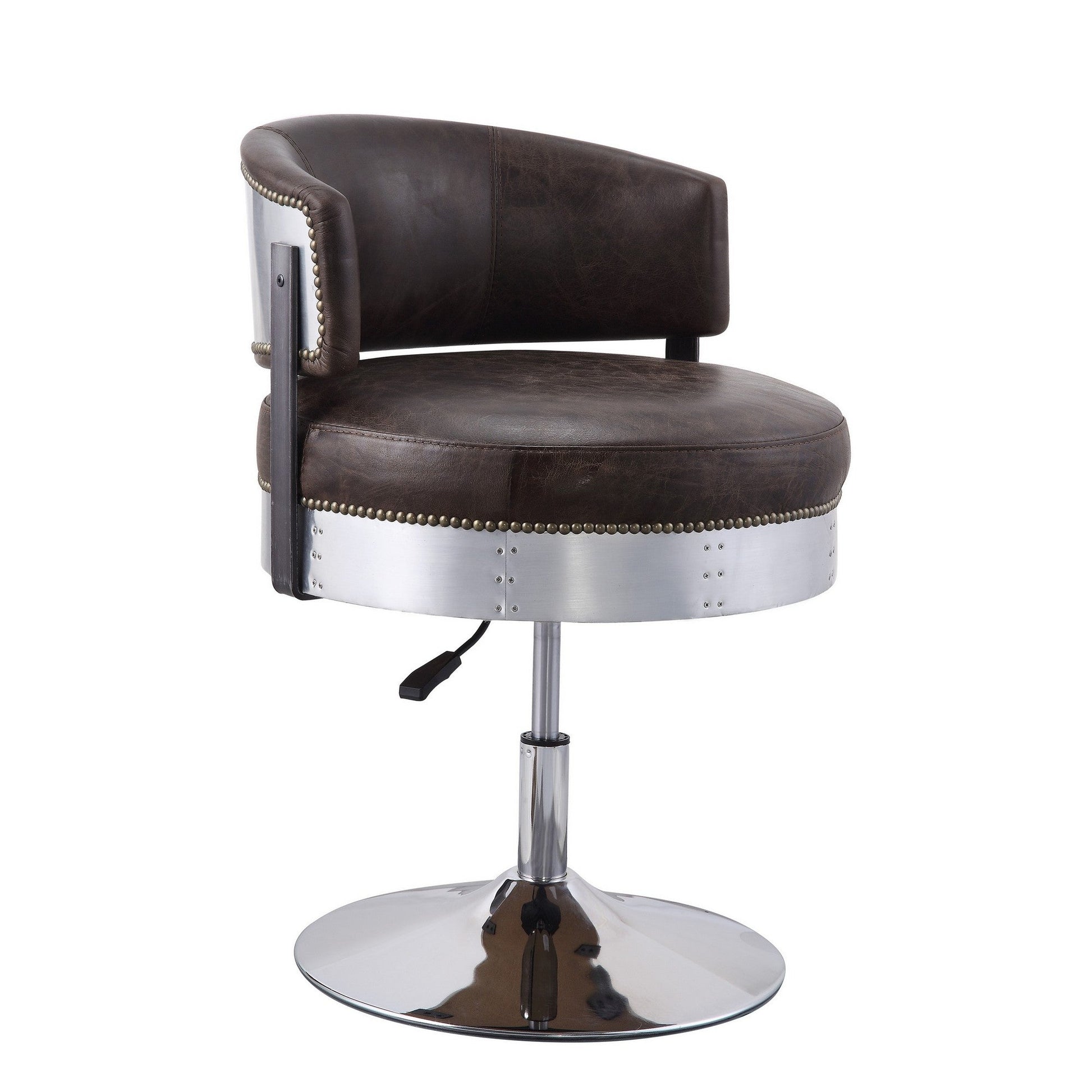 Benzara BM225675 Brown and Chrome Swivel Leatherette Accent Chair With Adjustable Height