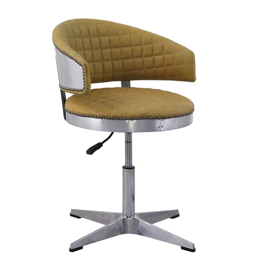 Benzara BM225688 Yellow Swivel Leatherette Chair With Curved Back and Metal Star Base