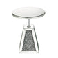 Benzara BM225705 Silver Round Mirrored Accent Table With Pedestal Base and Glass Top