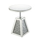 Benzara BM225705 Silver Round Mirrored Accent Table With Pedestal Base and Glass Top