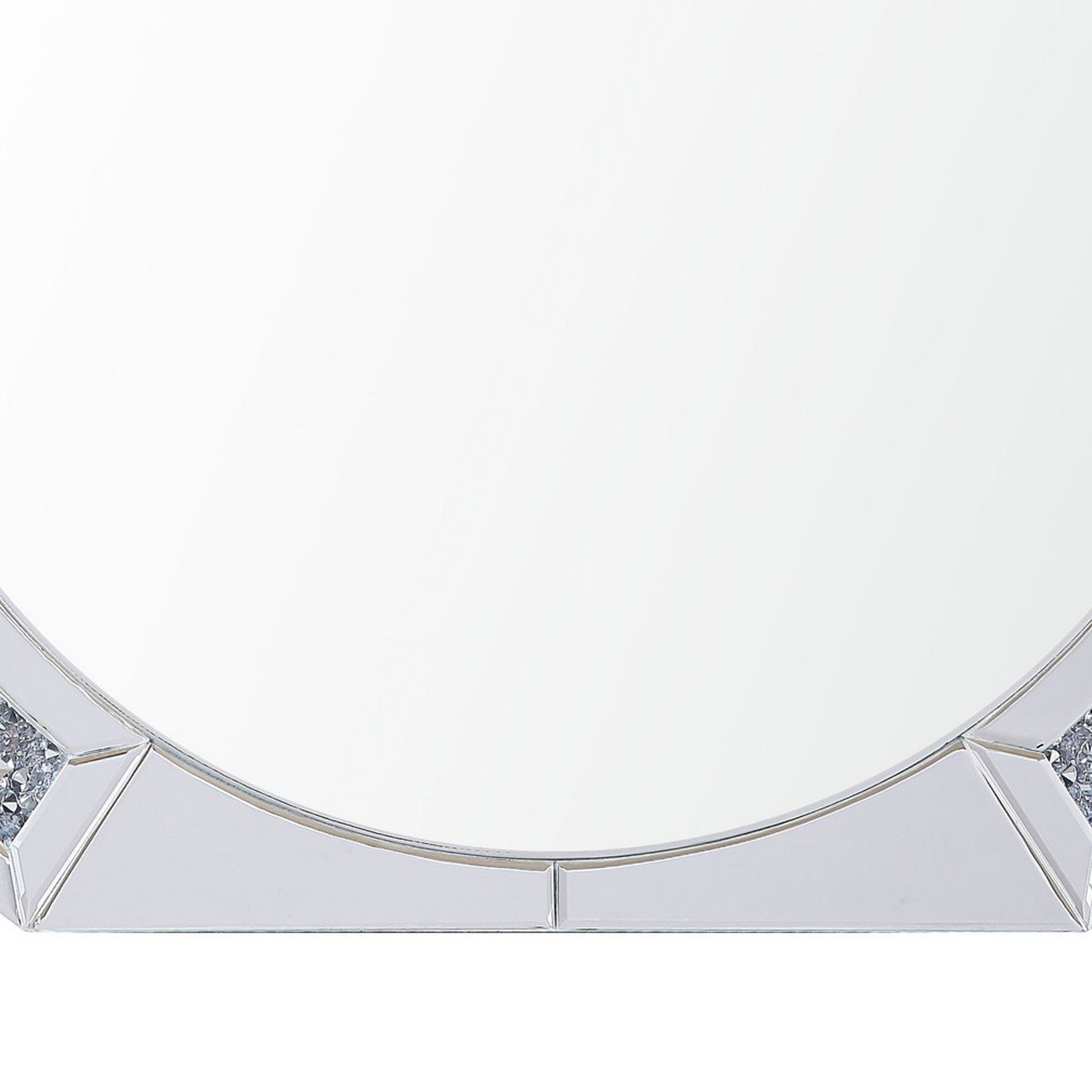 Benzara BM225874 Silver Round Mirror Panel Wall Decor With Light Function and Faux Diamond