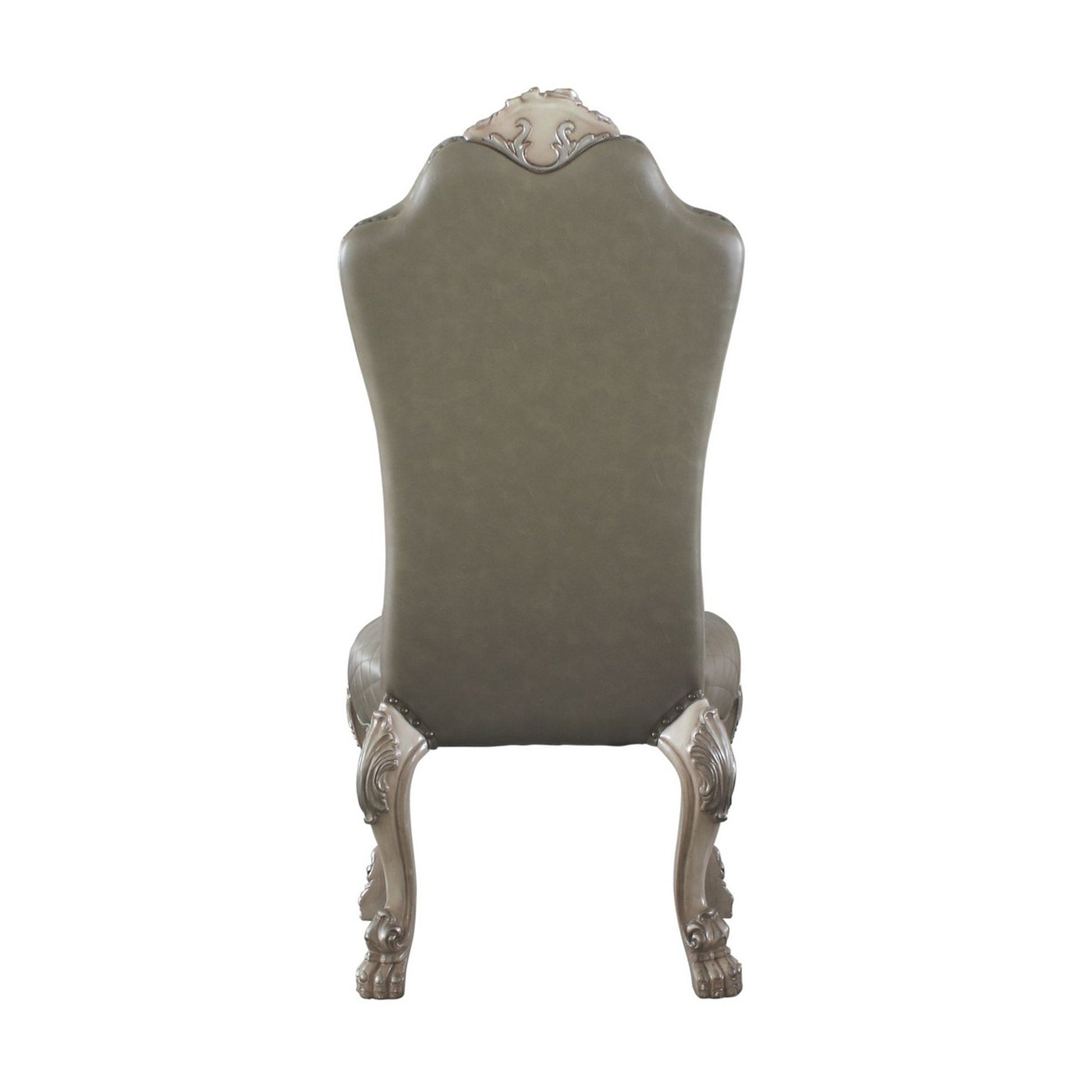 Benzara BM225880 Antique White Leatherette Side Chair With High Back and Claw Legs, Set of 2