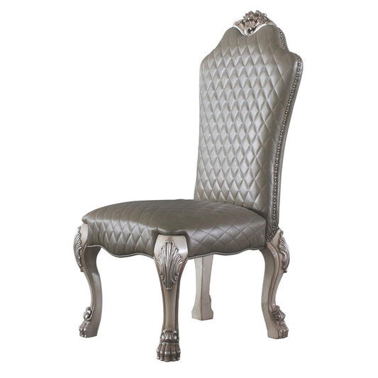 Benzara BM225880 Antique White Leatherette Side Chair With High Back and Claw Legs, Set of 2