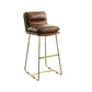 Benzara BM225908 Light Brown and Gold Leatherette Bar Chair With Metal Sled Base