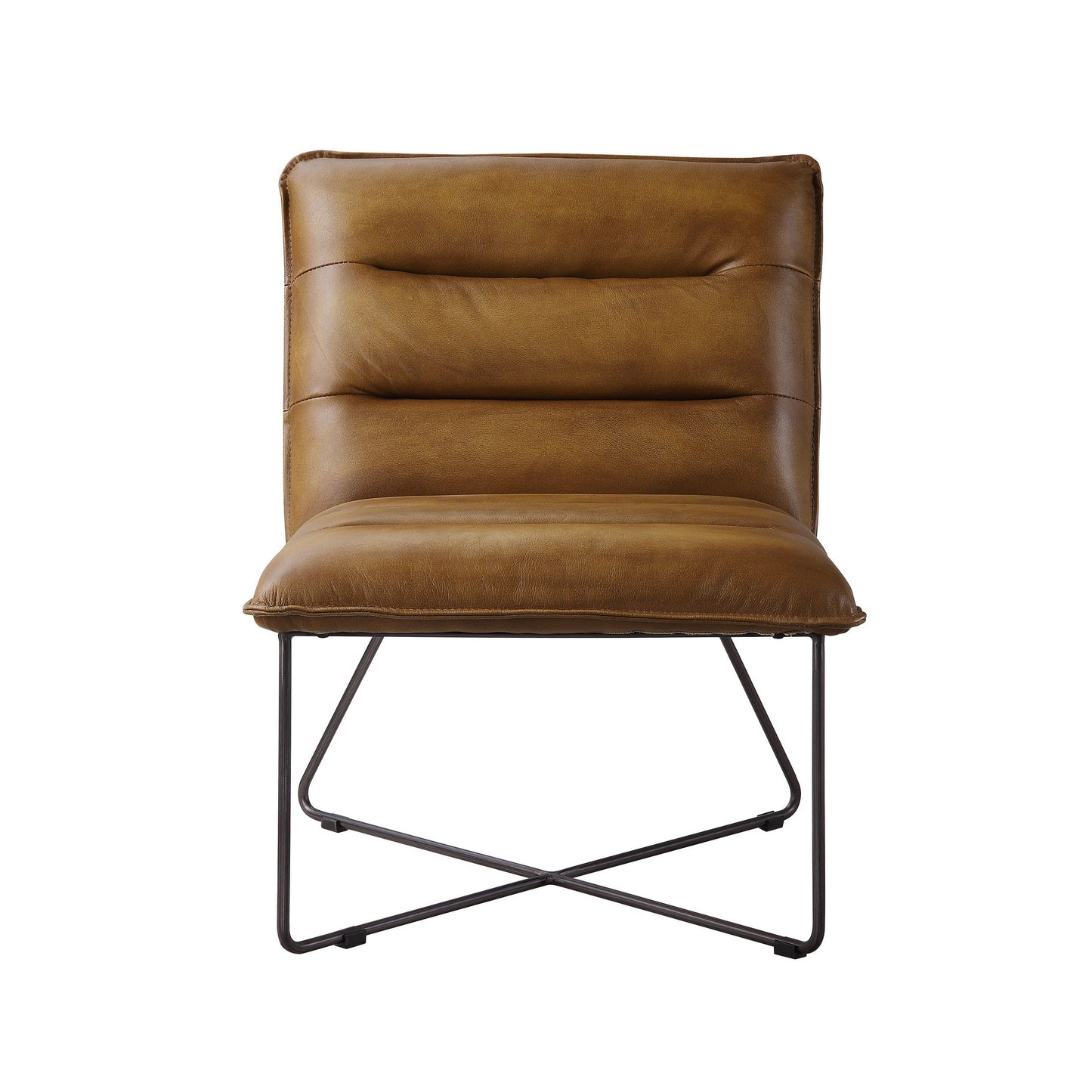 Benzara BM225920 Brown Horizontal Tufted Accent Chair With Sled Base and X Shaped Support