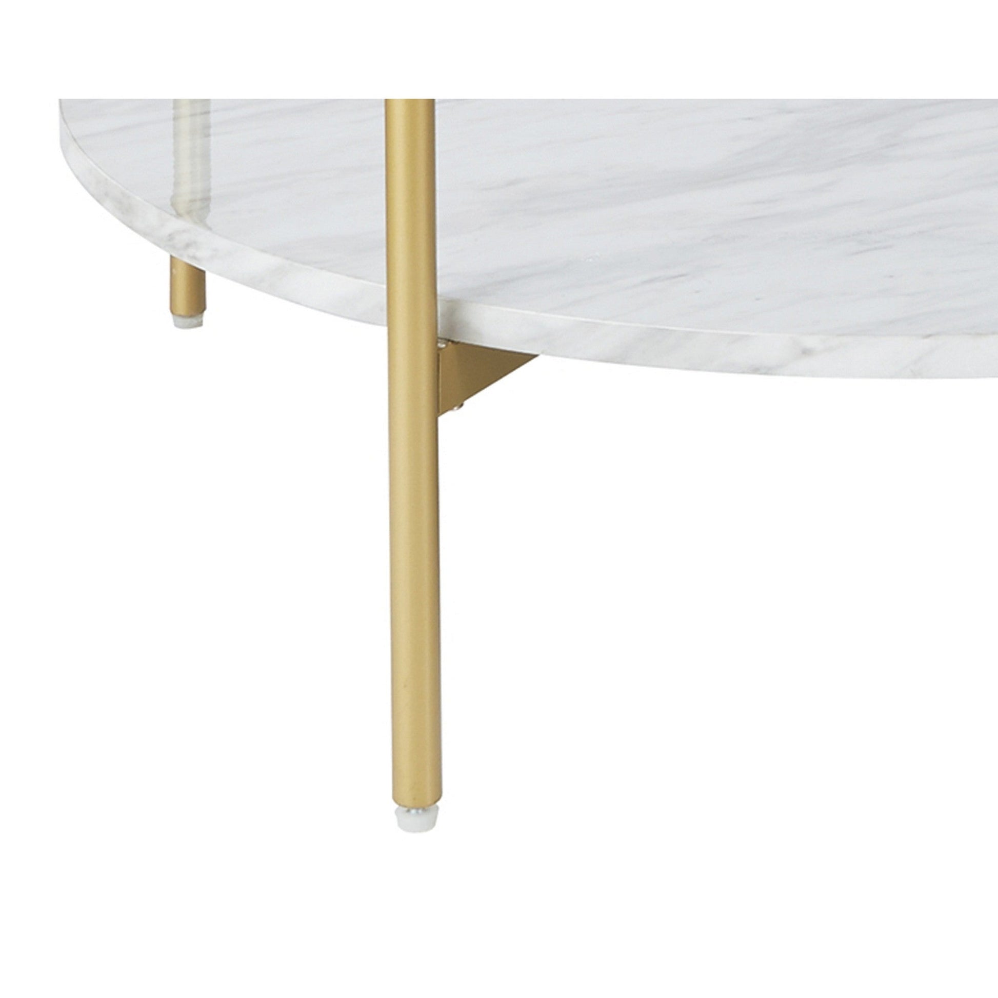 Benzara BM226524 Clear and Gold Glass Top Cocktail Table With Faux Marble Bottom Shelf