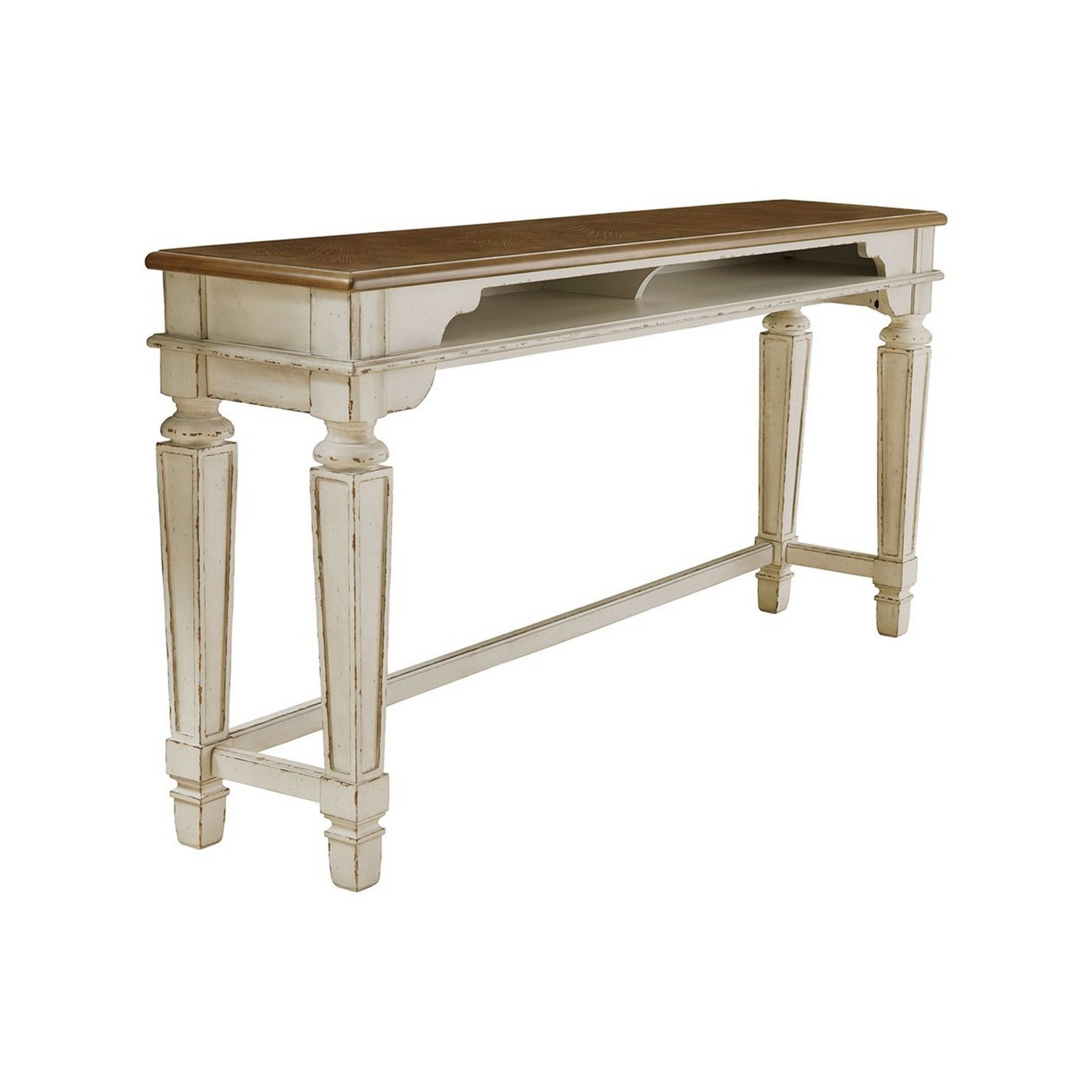 Benzara BM227173 Wooden Counter Height Table With Open Compartments, Brown and Antique White