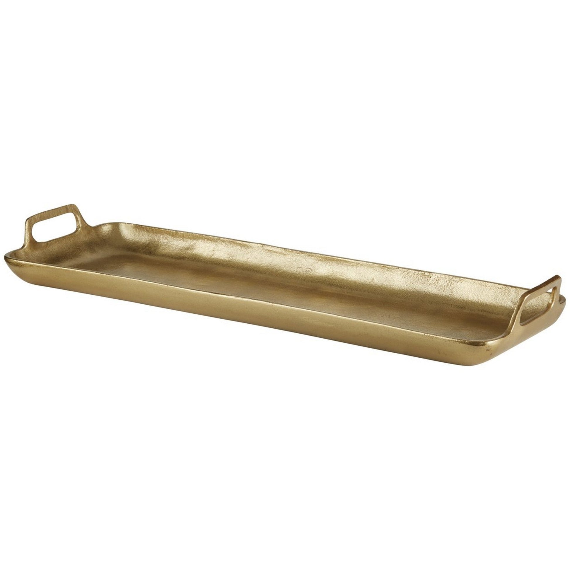 Benzara BM227398 Gold Rectangular Metal Frame Decorative Tray With Cut Out Handle