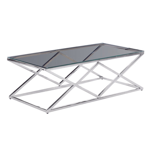 Benzara BM229487 Silver Diamond Shaped Metal Cocktail Table With Glass Top