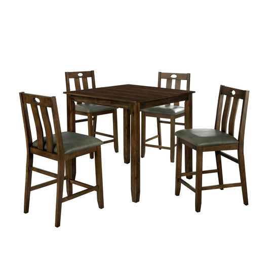 Benzara BM230056 5-Piece Brown Wooden Counter Height Set With Square Table