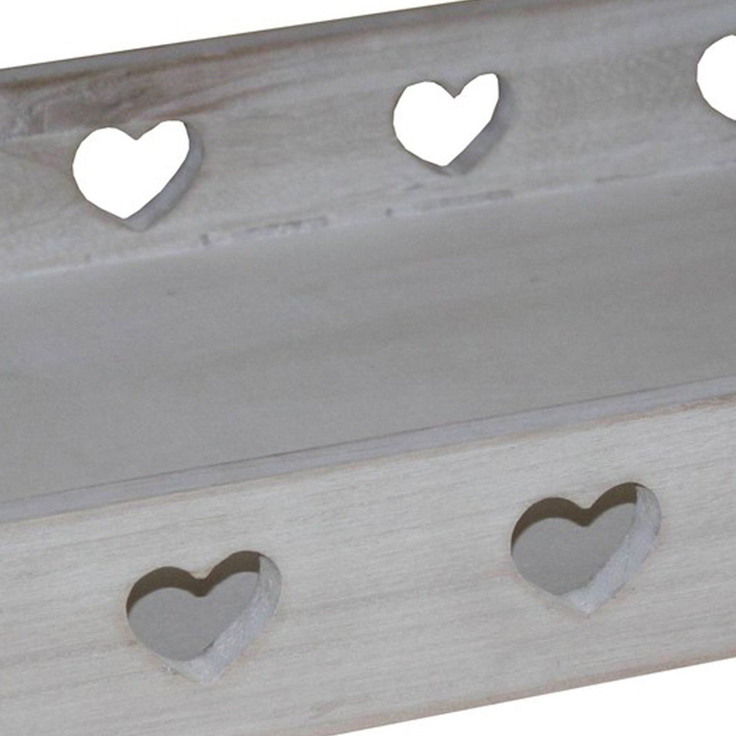 Benzara BM231486 Whitewashed Farmhouse Style Rectangular Tray With Heart Shape Cutouts