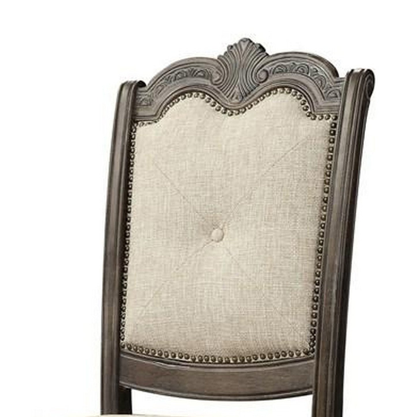 Benzara BM232568 Gray Button Tufted Fabric Seat Traditional Side Chair, Set of 2