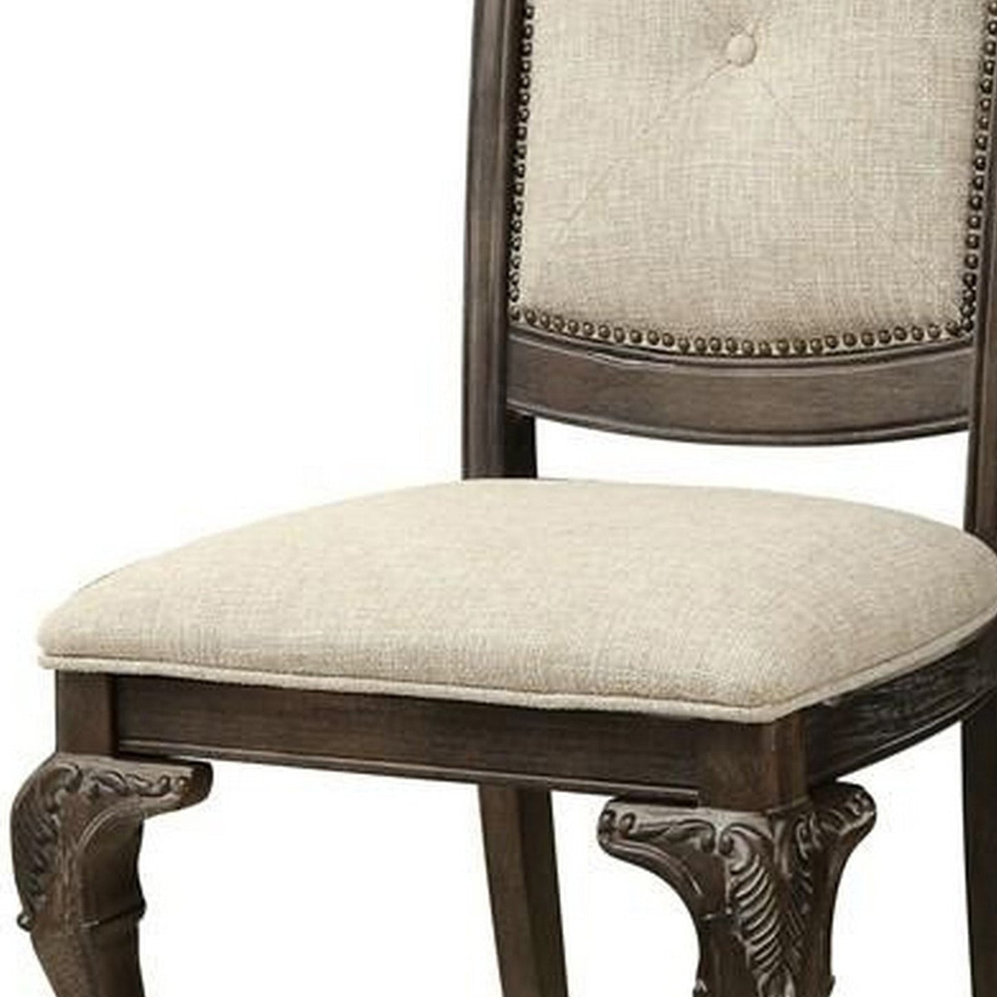 Benzara BM232568 Gray Button Tufted Fabric Seat Traditional Side Chair, Set of 2