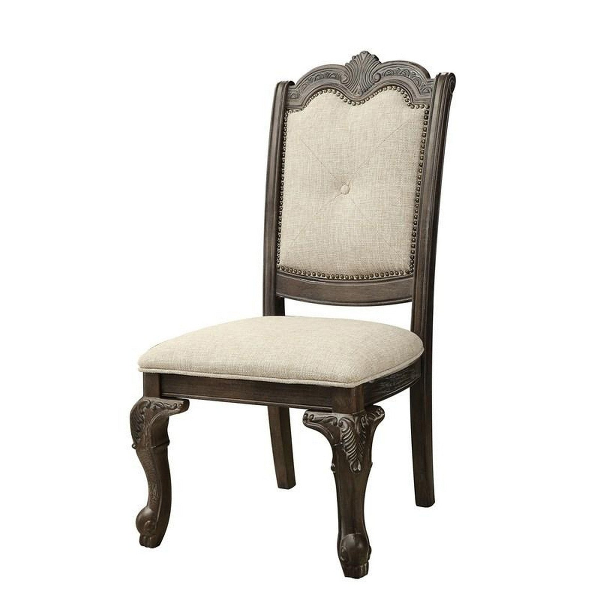 Benzara BM232568 Gray Button Tufted Fabric Seat Traditional Side Chair, Set of 2