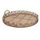 Benzara BM232698 Brown Round Shaped Bamboo Tray With Curved Handle, Set of 2