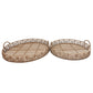 Benzara BM232698 Brown Round Shaped Bamboo Tray With Curved Handle, Set of 2