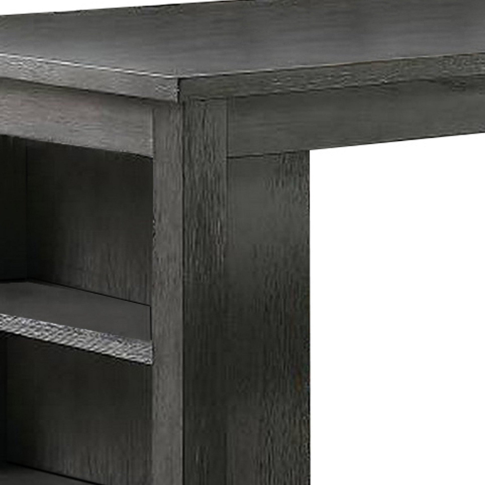 Benzara BM232889 Wooden Counter Height Table With Three Storage Shelves, Gray