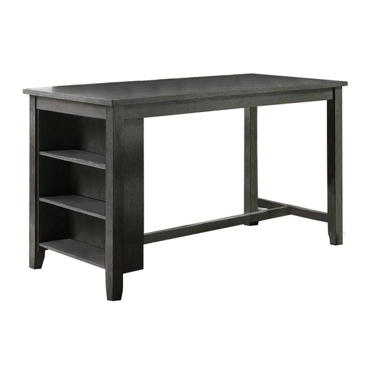 Benzara BM232889 Wooden Counter Height Table With Three Storage Shelves, Gray