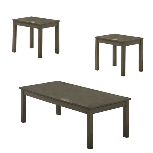 Benzara BM233095 3-Piece Gray Transitional Coffee Table and End Table With Block Legs