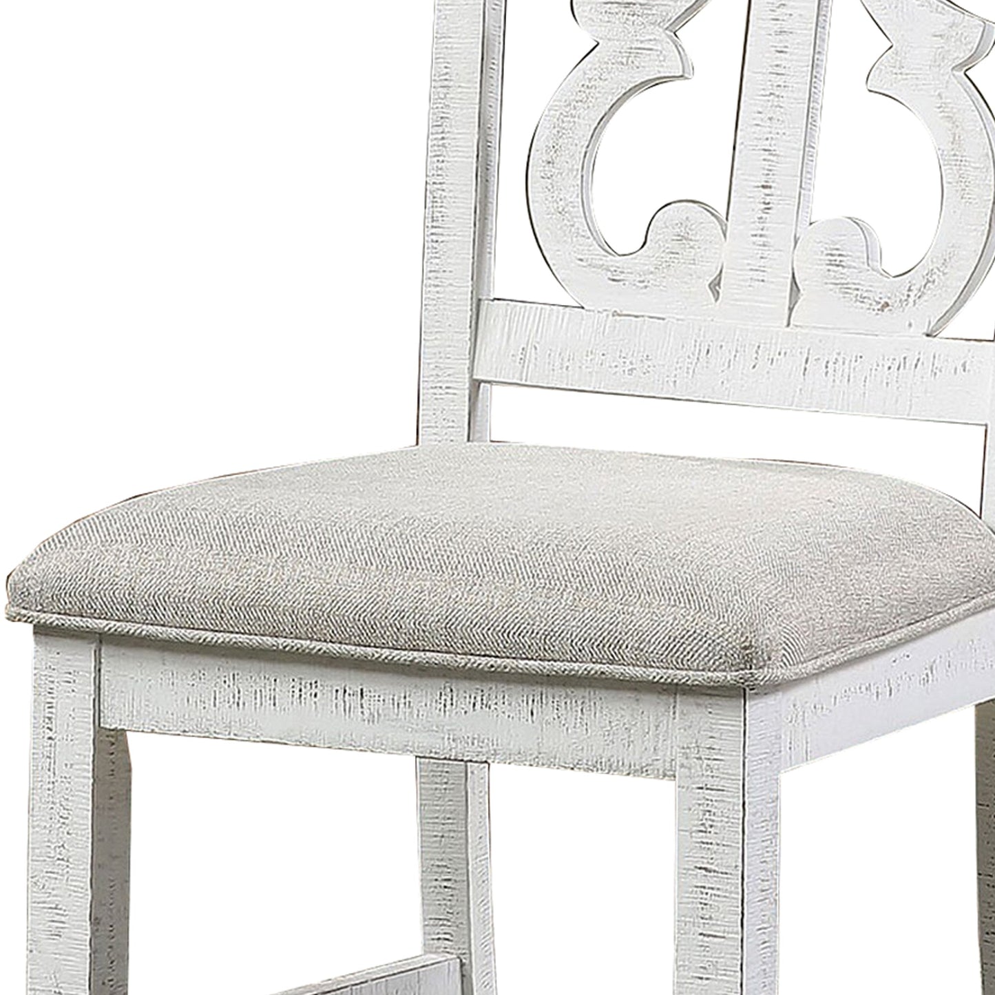 Benzara BM235502 White Open Scroll Back Wooden Side Chair With Padded Seat, Set of 2