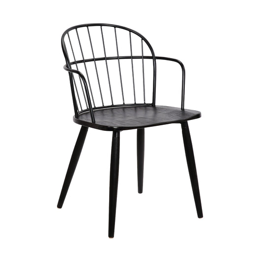 Benzara BM236434 Black Metal Frame Side Chair With Open Backrest